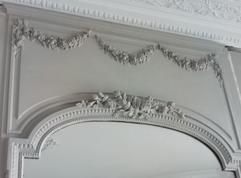 Grand trumeau de style Louis XVI à la guirlande de fleurs Grand trumeau de style Louis XVI à la guirlande de fleurs -3