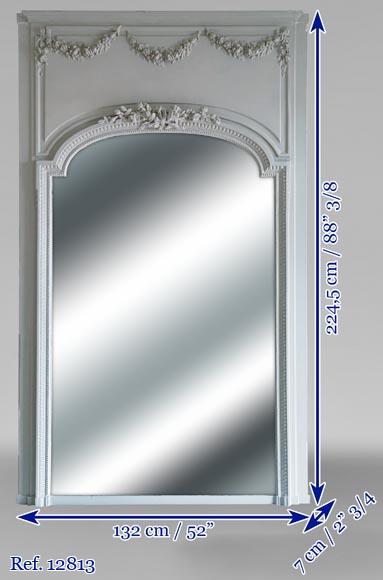 Grand trumeau de style Louis XVI à la guirlande de fleurs Grand trumeau de style Louis XVI à la guirlande de fleurs -7