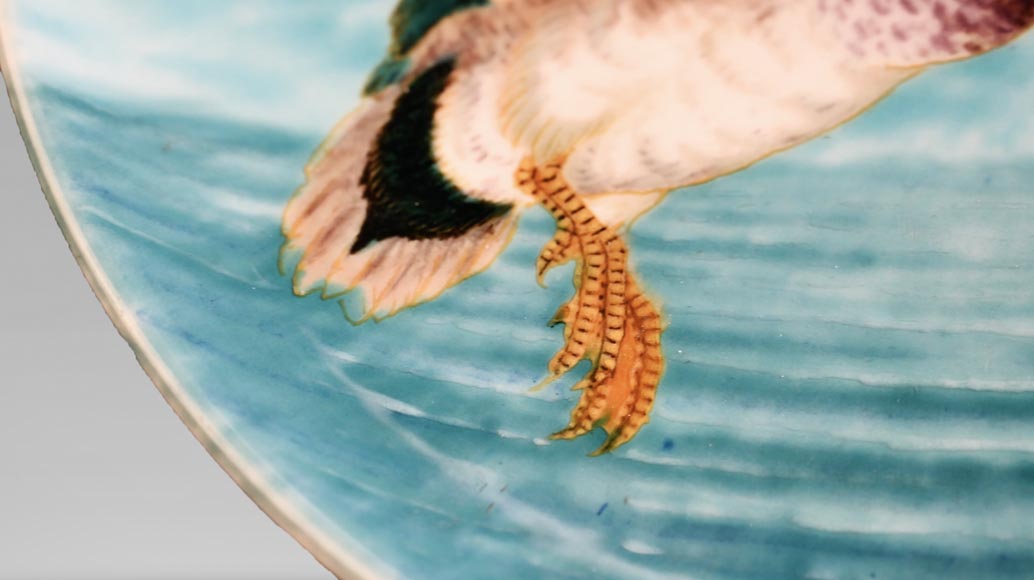 Théodore DECK (1823-1891), Plat en faïence au colvert en vol Théodore DECK (1823-1891), Plat en faïence au colvert en vol-3