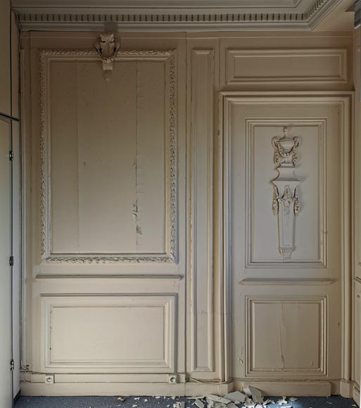 Belle pièce de boiserie en boit peint à décor néo-classique d’époque Louis XVI Belle pièce de boiserie en boit peint à décor néo-classique d’époque Louis XVI-1