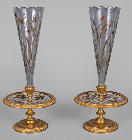 Ferdinand Duvinage – Paire de vases soliflores à décor en marqueterie d'ivoire Ferdinand Duvinage – Paire de vases soliflores à décor en marqueterie d'ivoire-0