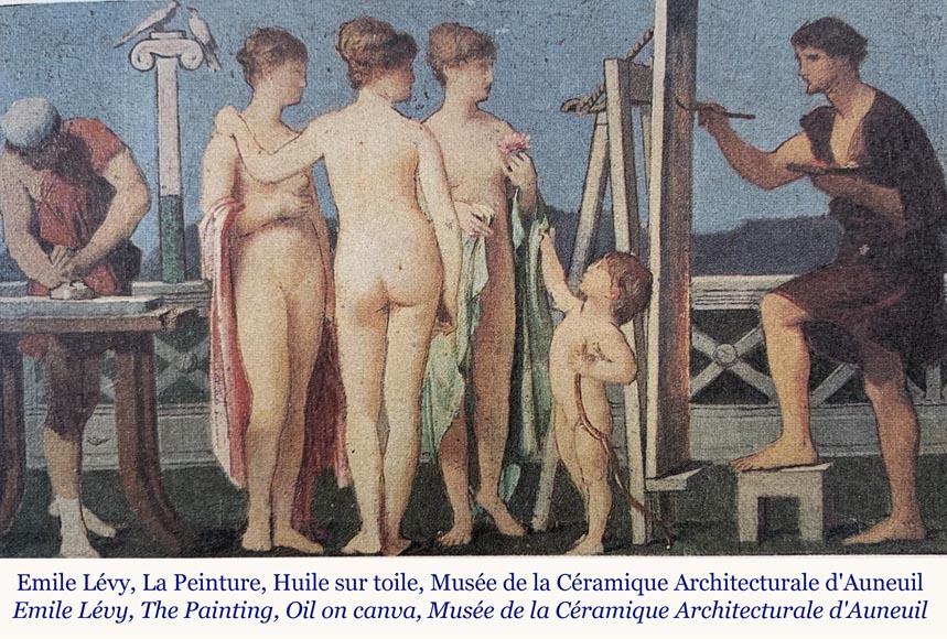 Jules LOEBNITZ (1836 – 1895), Panneau en céramique « Enfant à la fleur » Jules LOEBNITZ (1836 – 1895), Panneau en céramique « Enfant à la fleur »-6