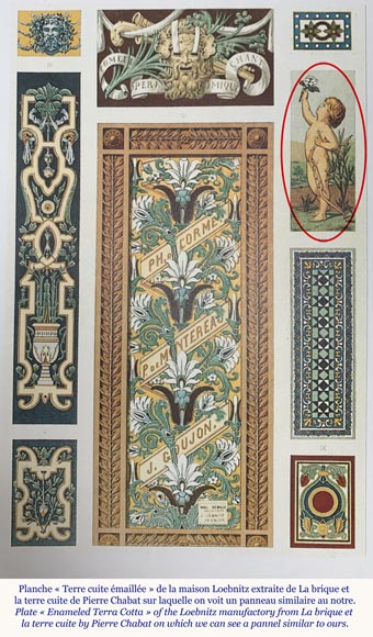 Jules LOEBNITZ (1836 – 1895), Panneau en céramique « Enfant à la fleur » Jules LOEBNITZ (1836 – 1895), Panneau en céramique « Enfant à la fleur »-7