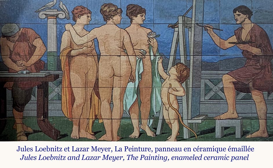 Jules LOEBNITZ (1836 – 1895), Panneau en céramique « Enfant à la fleur » Jules LOEBNITZ (1836 – 1895), Panneau en céramique « Enfant à la fleur »-8