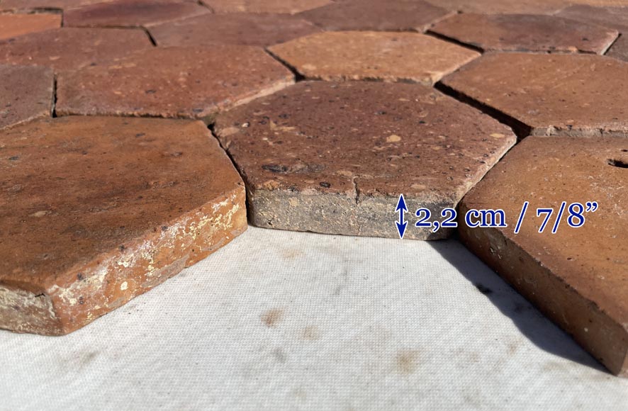 Lot d'environ 5 m² de dalles hexagonales anciennes en terre cuite, XIXe siècle Lot d'environ 5 m² de dalles hexagonales anciennes en terre cuite, XIXe siècle-4