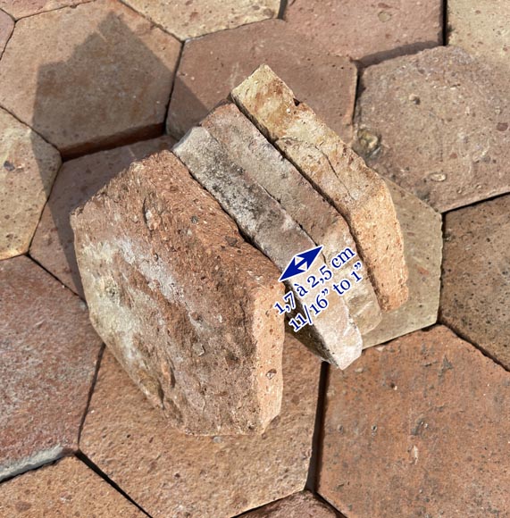 Lot d'environ 5 m² de tomettes hexagonales anciennes en terre cuite, XIXe siècle Lot d'environ 5 m² de tomettes hexagonales anciennes en terre cuite, XIXe siècle-3