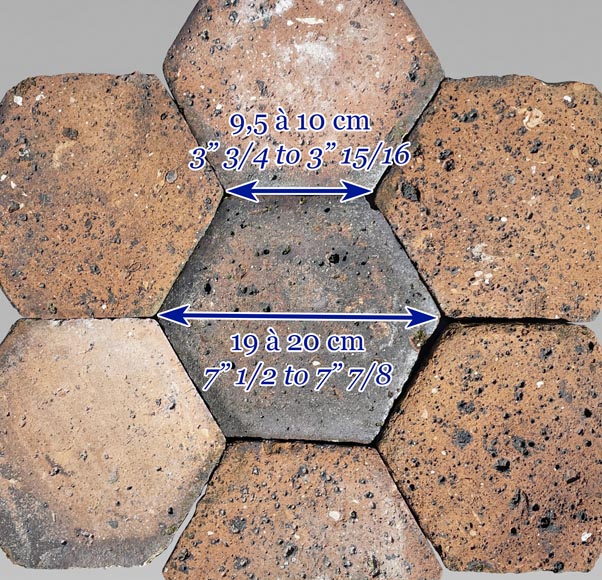 Lot d'environ 2m² de dalles hexagonales anciennes en terre cuite, XIXe siècle Lot d'environ 2m² de dalles hexagonales anciennes en terre cuite, XIXe siècle-5