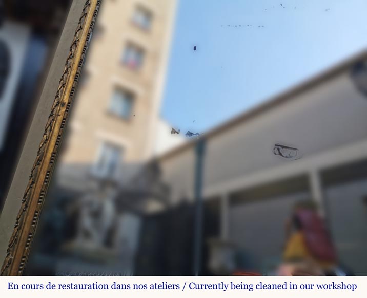 Trumeau en bois doré d'époque Louis XVI à la double couronne de fleurs et branches d'olivier Trumeau en bois doré d'époque Louis XVI à la double couronne de fleurs et branches d'olivier-7