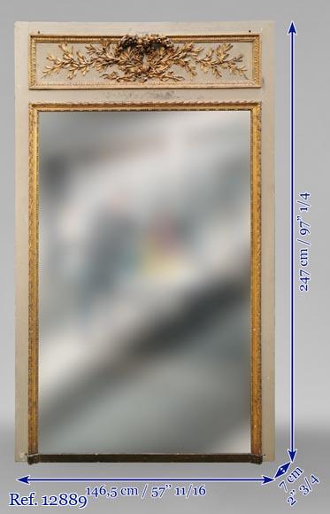 Trumeau en bois doré d'époque Louis XVI à la double couronne de fleurs et branches d'olivier Trumeau en bois doré d'époque Louis XVI à la double couronne de fleurs et branches d'olivier-8