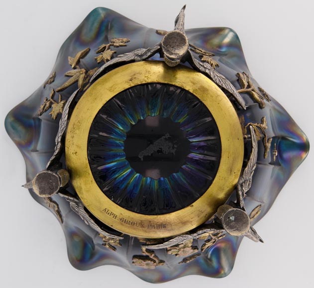 Maison GIROUX et Ferdinand DUVINAGE - Exceptionnelle et rare coupe aux échassiers en verre irisé et décor de galvanoplastie, vers 1870-1880 Maison GIROUX et Ferdinand DUVINAGE - Exceptionnelle et rare coupe aux échassiers en verre irisé et décor de galvanoplastie, vers 1870-1880-7