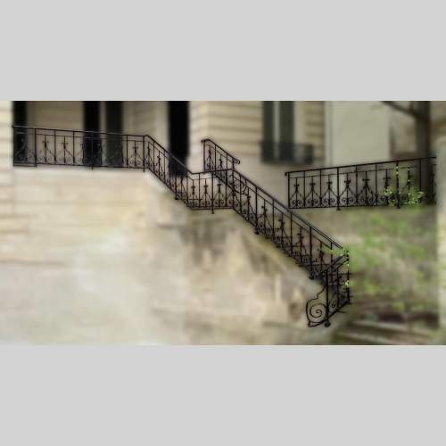Ensemble de rambardes d'escalier monumental, en fonte, fin XIXe siècle