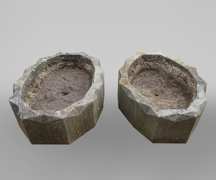 Paire de jardinière ovale en pierre Paire de jardinière ovale en pierre-0