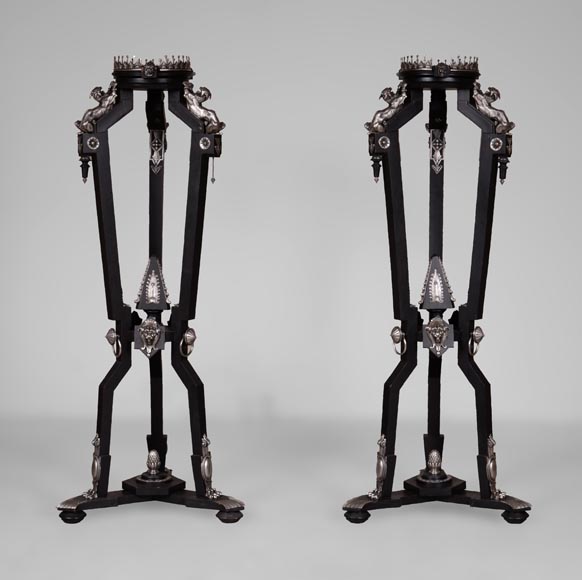 Charles-Guillaume DIEHL, Paire de sellettes en bois et bronze, vers 1870 Charles-Guillaume DIEHL, Paire de sellettes en bois et bronze, vers 1870-0