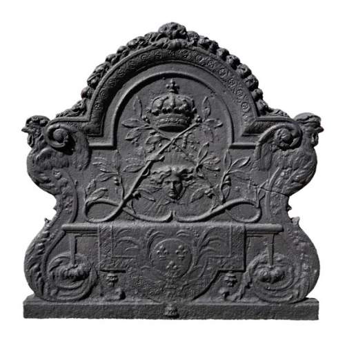 Rare plaque de cheminée au monogramme de Louis XIV et aux armes de France, vers 1700