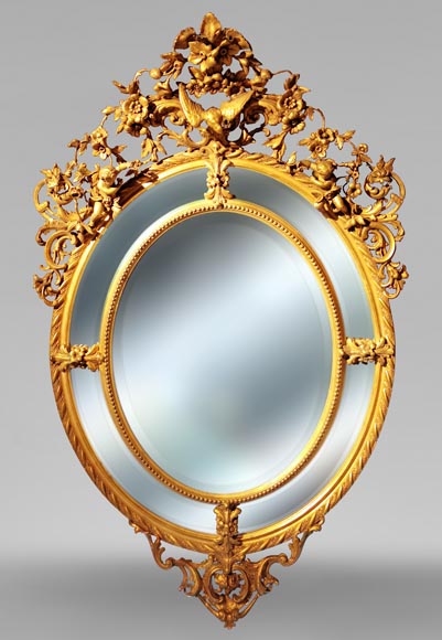 Miroir à parecloses en bois et stuc doré Napoléon III Miroir à parecloses en bois et stuc doré Napoléon III-0
