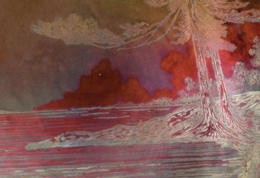 Paysage méditerranéen, un rare plat irisé de Delphin MASSIER Paysage méditerranéen, un rare plat irisé de Delphin MASSIER-4