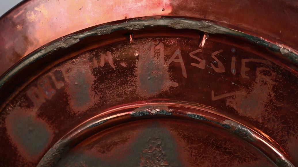 Paysage méditerranéen, un rare plat irisé de Delphin MASSIER Paysage méditerranéen, un rare plat irisé de Delphin MASSIER-7