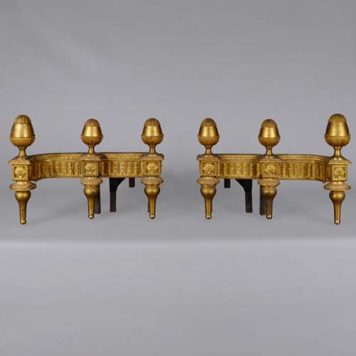 Paire de chenets en bronze doré de style Louis XVI