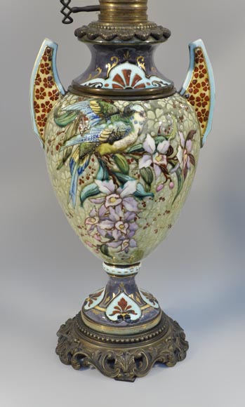 Paire de «lampes aux Perruches» signées E. BERNARD Paire de «lampes aux Perruches» signées E. BERNARD-1