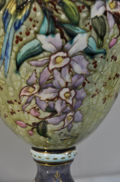 Paire de «lampes aux Perruches» signées E. BERNARD Paire de «lampes aux Perruches» signées E. BERNARD-3