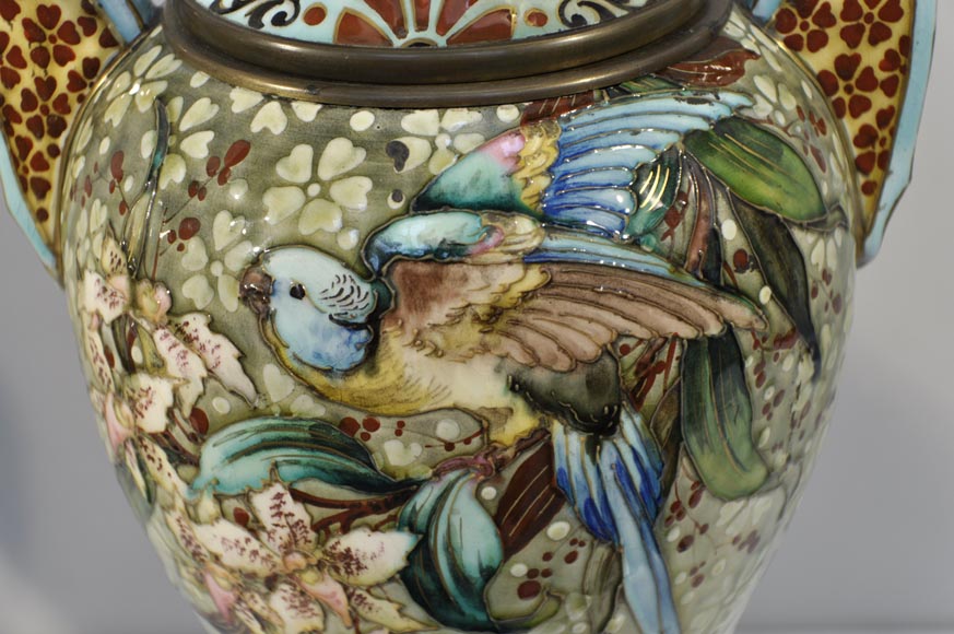 Paire de «lampes aux Perruches» signées E. BERNARD Paire de «lampes aux Perruches» signées E. BERNARD-6