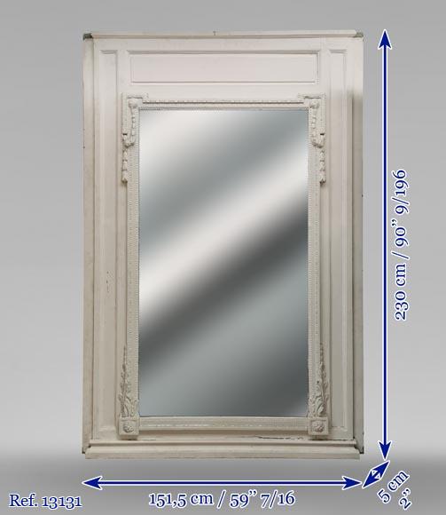 Grand trumeau de style Louis XVI en bois et stuc peint avec guirlande de laurier Grand trumeau de style Louis XVI en bois et stuc peint avec guirlande de laurier-6