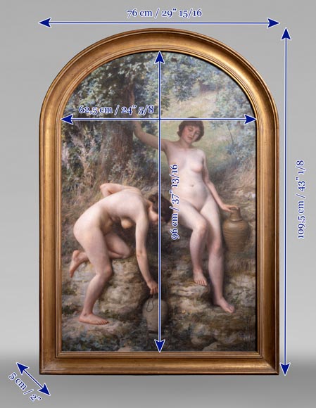 Jules LARCHER - Nymphes à la fontaine, huile sur toile Jules LARCHER - Nymphes à la fontaine, huile sur toile-12