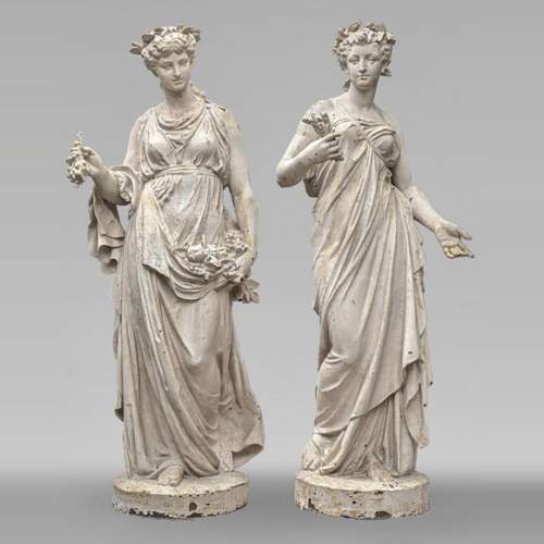 FONDERIE DU VAL D’OSNE,  Statues en fonte de la déesse Cérès  et de la nymphe Pomone d’après Mathurin MOREAU