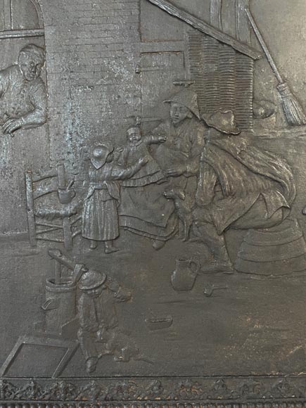 Plaque de cheminée au décor de scène paysanne Plaque de cheminée au décor de scène paysanne-1