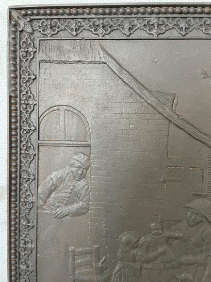 Plaque de cheminée au décor de scène paysanne Plaque de cheminée au décor de scène paysanne-2