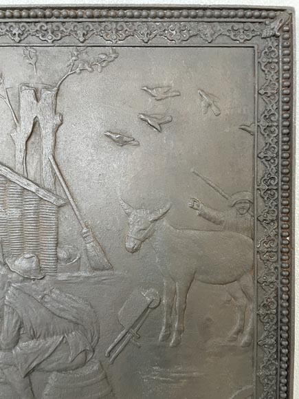 Plaque de cheminée au décor de scène paysanne Plaque de cheminée au décor de scène paysanne-3