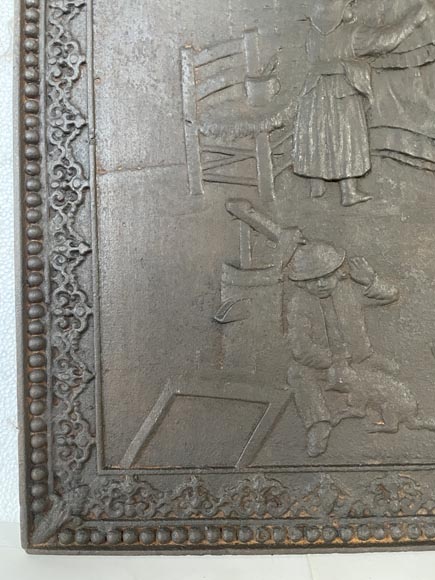 Plaque de cheminée au décor de scène paysanne Plaque de cheminée au décor de scène paysanne-4