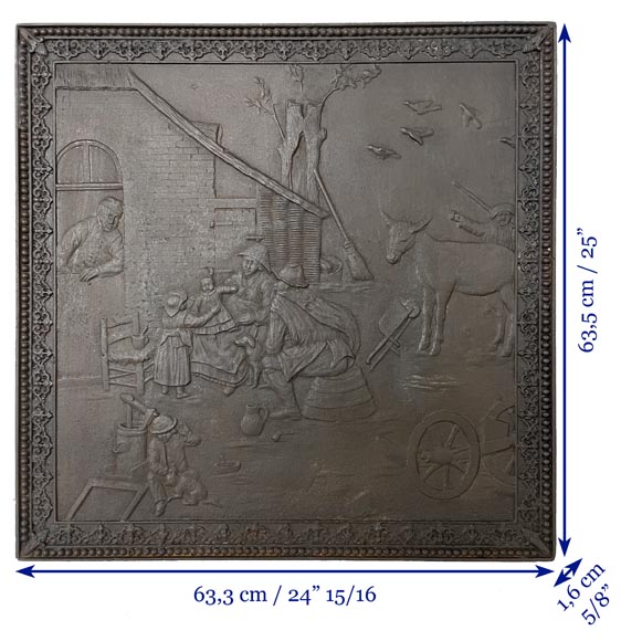 Plaque de cheminée au décor de scène paysanne Plaque de cheminée au décor de scène paysanne-7