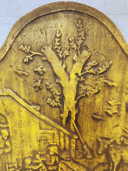 Matrice de plaque de cheminée au décor de scène paysanne Matrice de plaque de cheminée au décor de scène paysanne-1