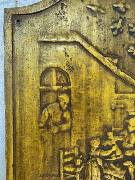 Matrice de plaque de cheminée au décor de scène paysanne Matrice de plaque de cheminée au décor de scène paysanne-2