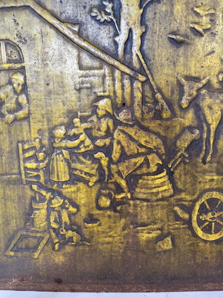 Matrice de plaque de cheminée au décor de scène paysanne Matrice de plaque de cheminée au décor de scène paysanne-5