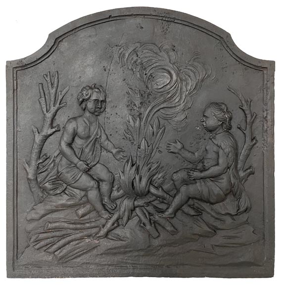 Petite plaque de cheminée aux paysans au bord du feu Petite plaque de cheminée aux paysans au bord du feu-0