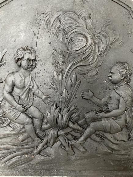 Petite plaque de cheminée aux paysans au bord du feu Petite plaque de cheminée aux paysans au bord du feu-1