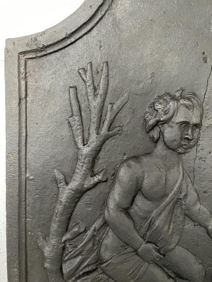 Petite plaque de cheminée aux paysans au bord du feu Petite plaque de cheminée aux paysans au bord du feu-2