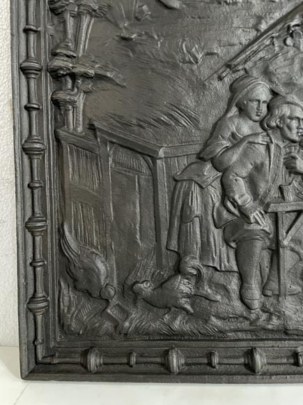 Plaque de cheminée scène de vie villageoise Plaque de cheminée scène de vie villageoise-4