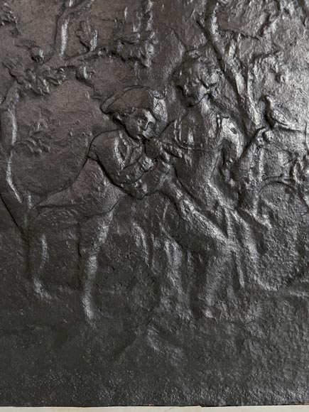 Plaque de cheminée au décor de scène galante Plaque de cheminée au décor de scène galante-5