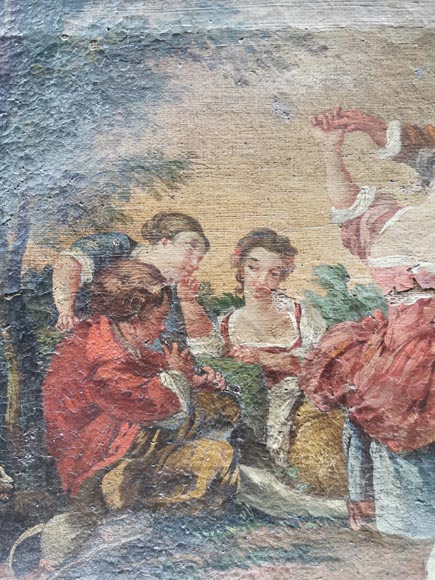Petit trumeau de style Louis XVI avec huile sur toile représentant une scène galante Petit trumeau de style Louis XVI avec huile sur toile représentant une scène galante-5
