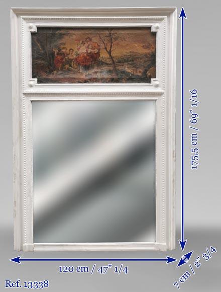 Petit trumeau de style Louis XVI avec huile sur toile représentant une scène galante Petit trumeau de style Louis XVI avec huile sur toile représentant une scène galante-8