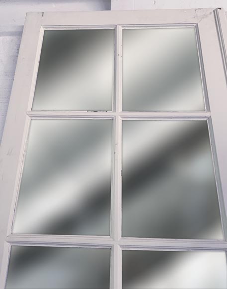 Double porte en bois peint en blanc au miroir Double porte en bois peint en blanc au miroir-2