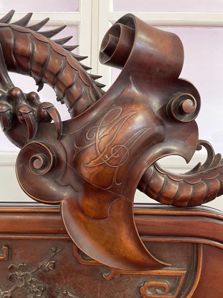 Maison des Bambous, Alfred PERRET et Ernest VIBERT (attribué à)- Lit japonisant aux dragon-tigres Maison des Bambous, Alfred PERRET et Ernest VIBERT (attribué à)- Lit japonisant aux dragon-tigres-6