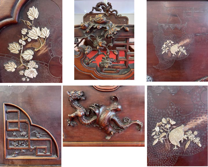 Maison des Bambous, Alfred PERRET et Ernest VIBERT (attribué à)- Lit japonisant aux dragon-tigres Maison des Bambous, Alfred PERRET et Ernest VIBERT (attribué à)- Lit japonisant aux dragon-tigres-10