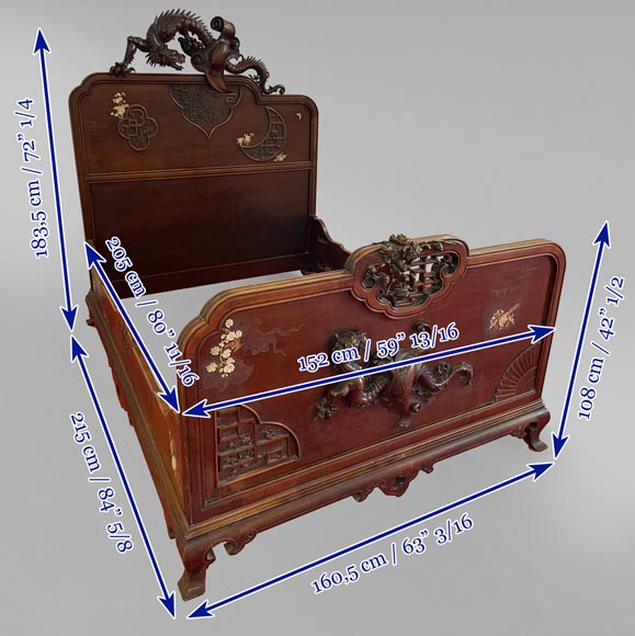 Maison des Bambous, Alfred PERRET et Ernest VIBERT (attribué à)- Lit japonisant aux dragon-tigres Maison des Bambous, Alfred PERRET et Ernest VIBERT (attribué à)- Lit japonisant aux dragon-tigres-12