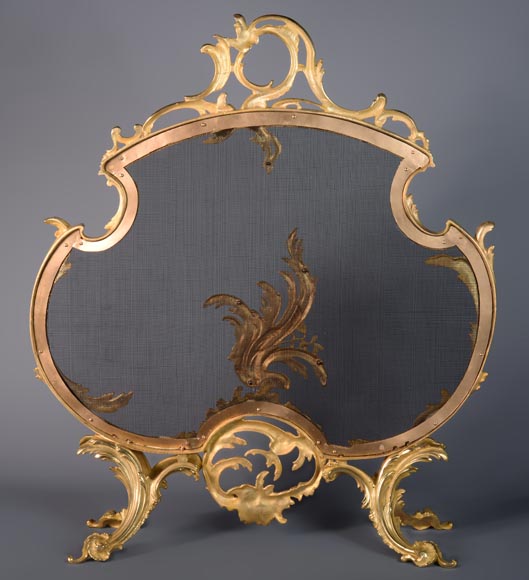 Pare-étincelle de style Louis XV en bronze doré au décor végétal Pare-étincelle de style Louis XV en bronze doré au décor végétal-8