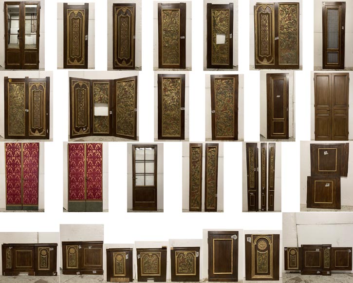 Eléments de boiseries avec décor en velours et cuir de Cordoue, XIXe siècle Eléments de boiseries avec décor en velours et cuir de Cordoue, XIXe siècle-7