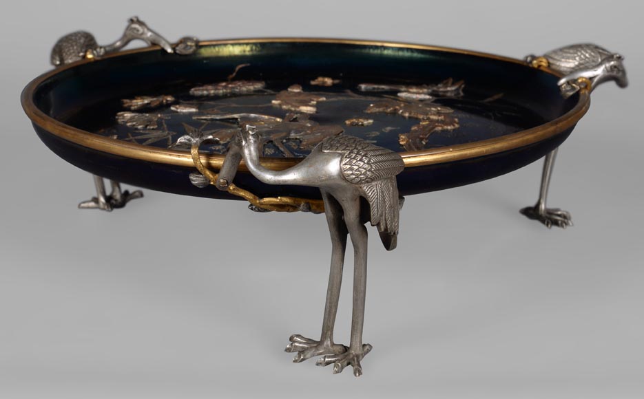 Maison GIROUX et Ferdinand DUVINAGE - Exceptionnelle et rare coupe aux échassiers en verre irisé et décor de galvanoplastie, vers 1870-1880 Maison GIROUX et Ferdinand DUVINAGE - Exceptionnelle et rare coupe aux échassiers en verre irisé et décor de galvanoplastie, vers 1870-1880-6